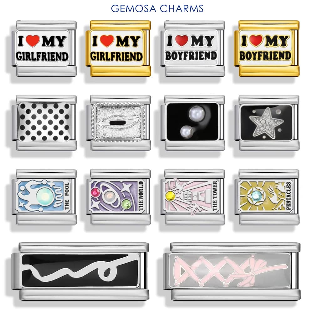 GEMOSA Smalto colorato Stella Polka Dot Tarocchi Nastro di carta Collegamento italiano Misura bracciale da 9 mm Creazione di gioielli alla moda in acciaio inossidabile Fai da te