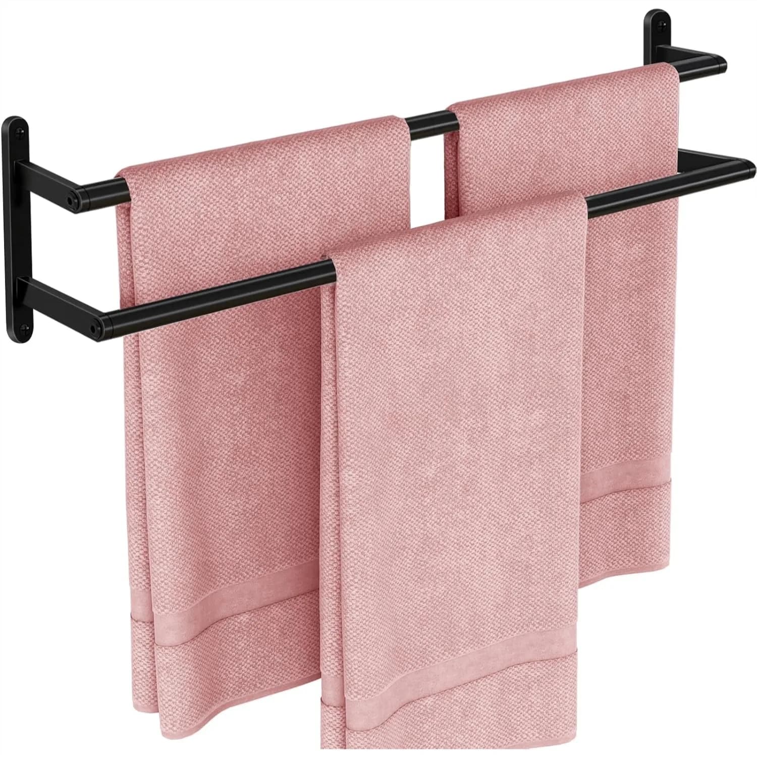Portasciugamani doppio, portasciugamani da 24 pollici per bagno, portasciugamani da parete in acciaio inossidabile con design a vite, nero opaco