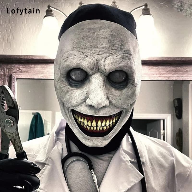 Horror The Exorcist Smiling Face Demon Mask Cosplay Evil Creepy Fantasma Skull Plastic Mask Halloween Carnival Costume Puntelli
