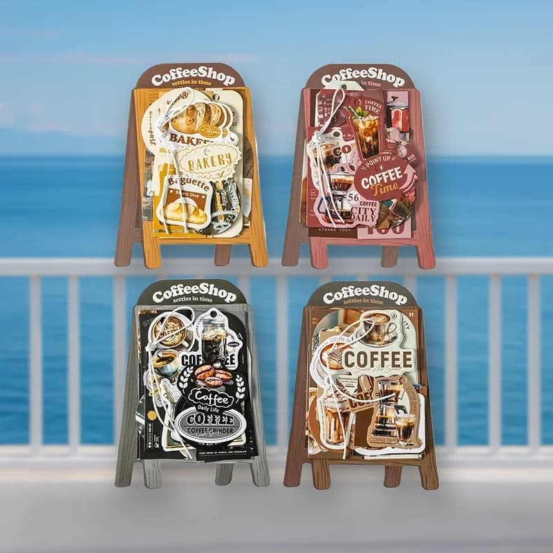 1pack/2pack Stickers for Scrapbook Design 30 Sheets/pack Open a Coffee Shop Series 4 Styles Coffee Themed Punched Retro