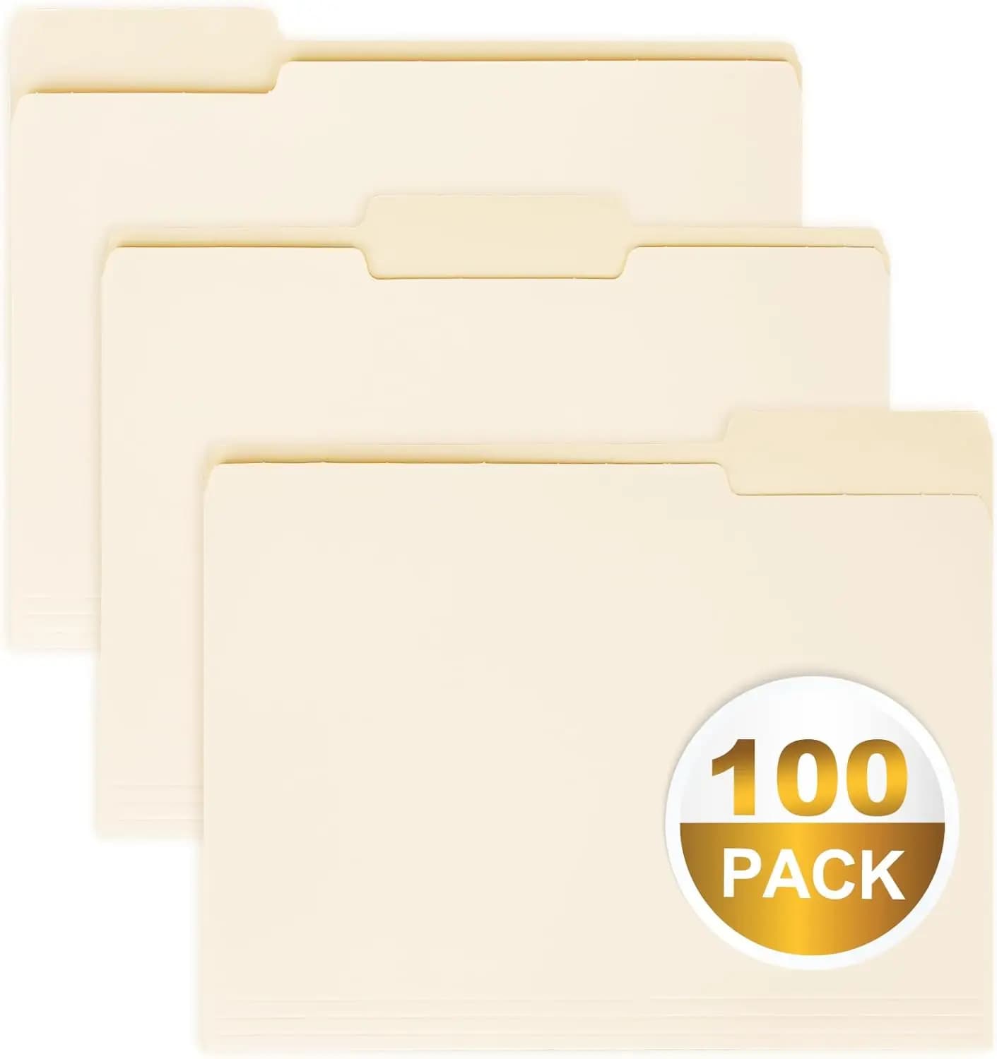 Cartelle di file Manila da 100 pezzi: formato lettera 8,5x11, 1/3 linguette tagliate per l'organizzazione dell'ufficio, della scuola e della casa