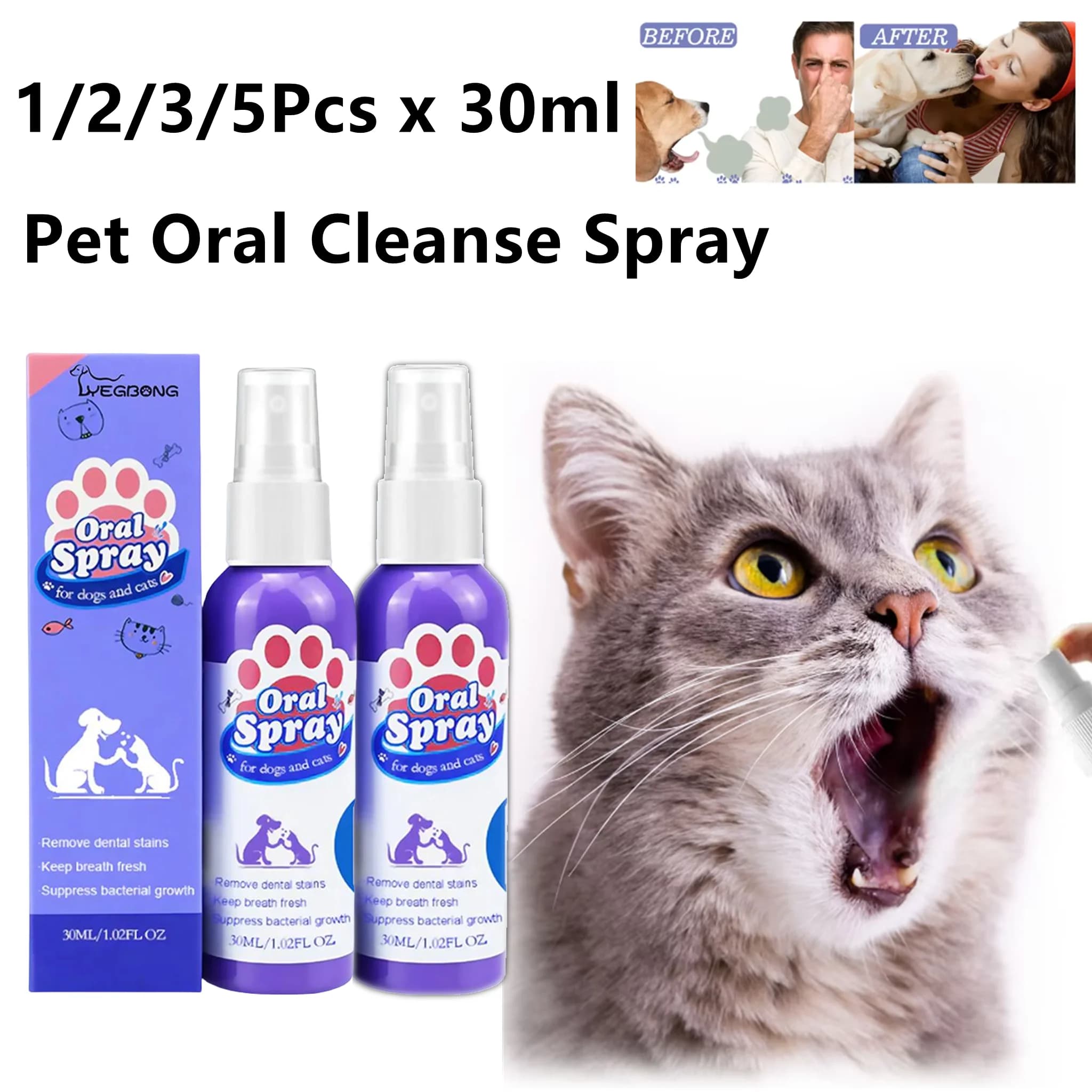 Spray for oral cleaning of pets Fresh mouth Teeth whitening Deodorant Prevent calculation Dental plaque removal Spray for dog teeth cleaning
