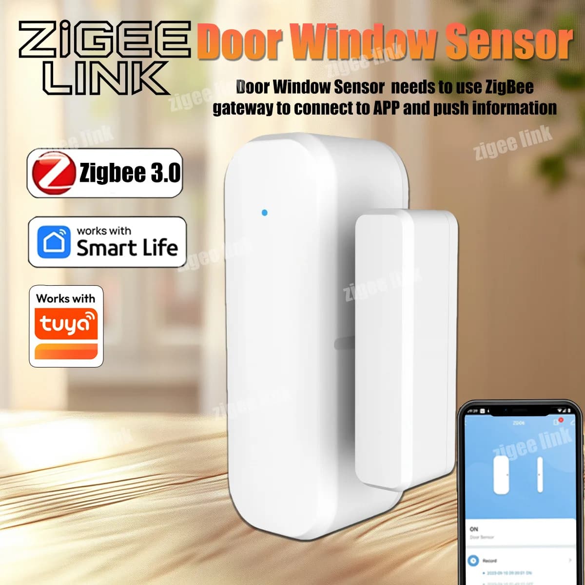 Sensore Intelligente per Porte e Finestre Tuya Zigbee 3.0, Monitoraggio Remoto via App, Sistema di Allarme Domestico Wireless Magnetico Compatibile con Alexa e Google Home