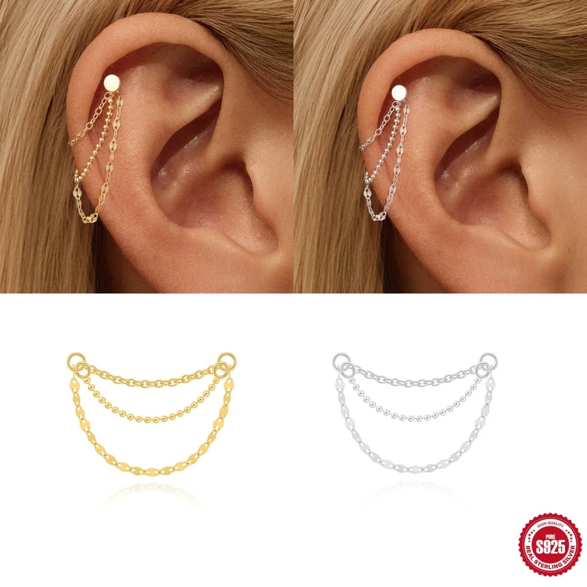 ROXI 925 Sterling Silver 1 pezzo Diversi catene per labbra di base/O-catena Nappa Catena Puntura Orecchino Accessori Gioielleria raffinata