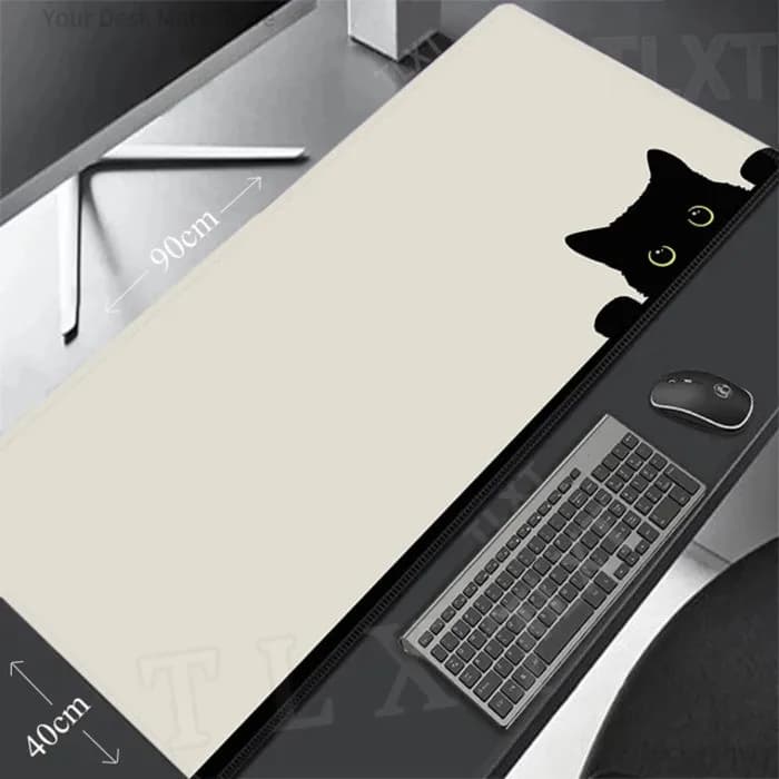 Simpatico tappetino da scrivania per mouse da gioco minimalista con gatto nero che fa la spalle, tappetino da scrivania esteso antiscivolo e antimacchia