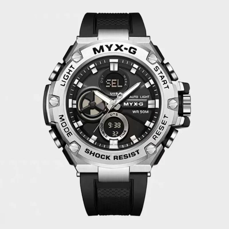 Large Dial Watch for Men Outdoor Sports Dual Display 50M Waterproof Clock Alarm Clock Stainless Steel Men Watch Reloj Hombre