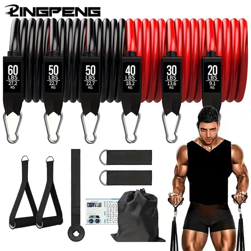 Set of resistance bands Stretch bands for 250 pounds exercises with anchoring for door, handles, ankle straps and carrying bag, indoor and outdoor fitness