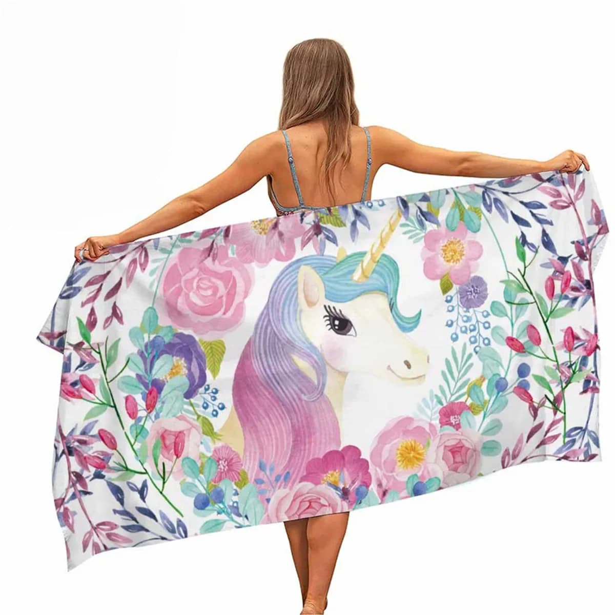 Microfiber pool beach towels with unicorn cartoon, portable, fast drying, with sand, for outdoor travel, swimming blanket, thin yoga mat, gifts for women
