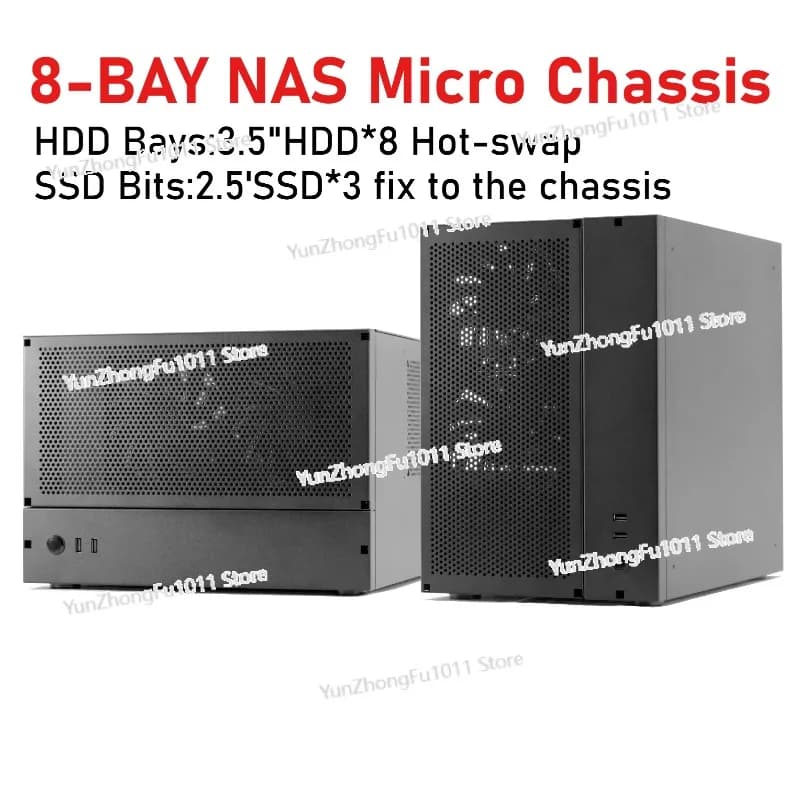 Chassis NAS L8 con 8+3 Bay per HDD da 3.5" e SSD da 2.55", Ideale per Centro Video Domestico, Archiviazione di Rete