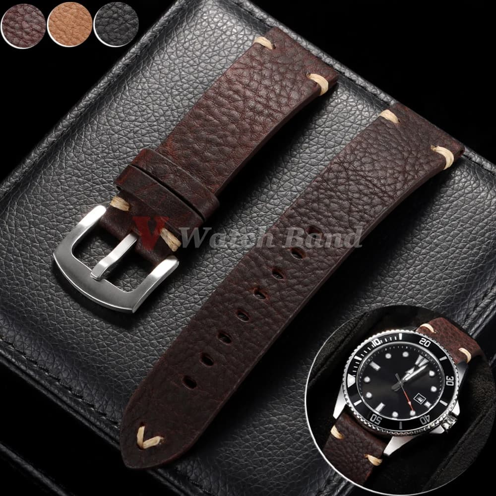 Cinturino per Orologio Universale 18/20/22mm in Vera Pelle di Vacchetta con Fibbia in Metallo, Cinturini Vintage Traspiranti per Uomo e Donna, Accessori per Bracciali