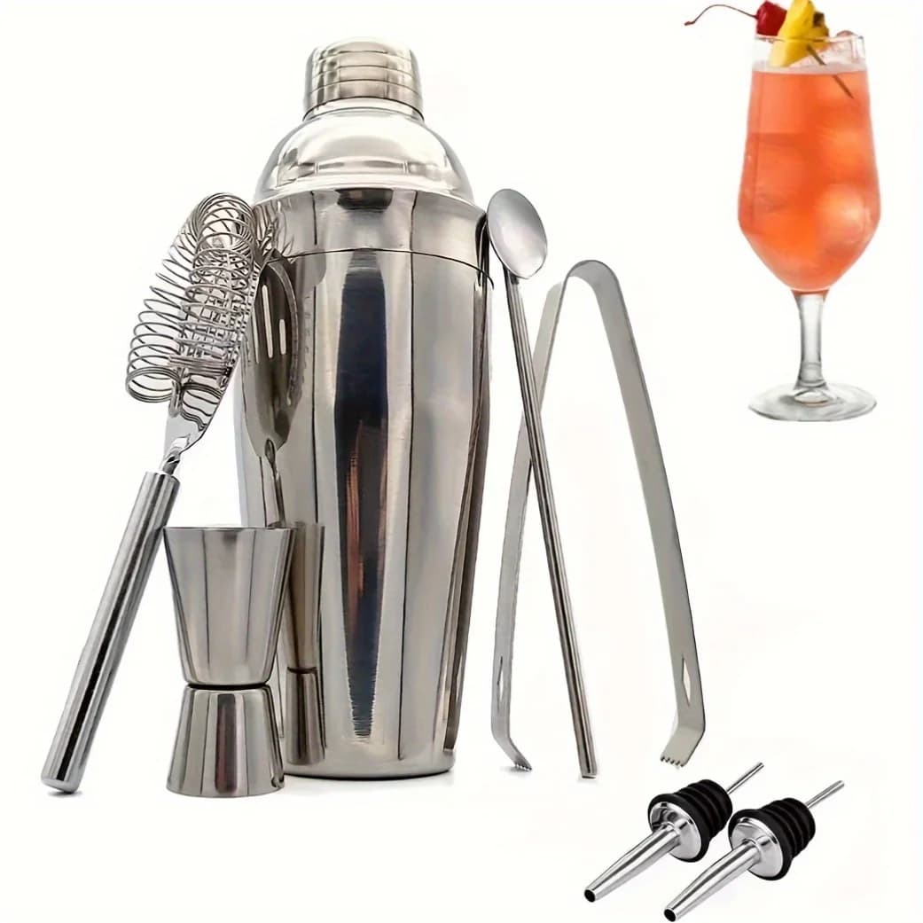 1 set(7-piece ) Stainless Steel Cocktail Shaker Mixer Wine Martini Boston Shaker For Bartender Drink Party Bar Tools 550ML