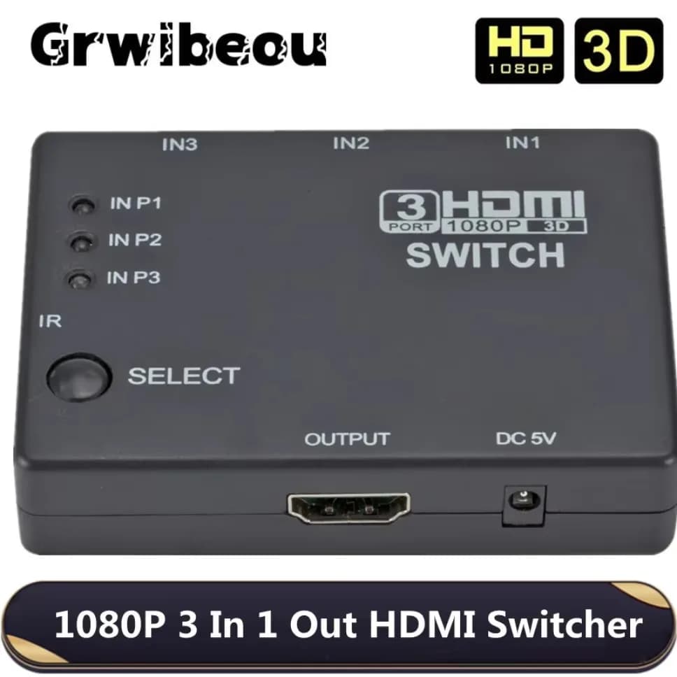 Switch HDMI 3x1, Commutatore KVM 1080P, Adattatore Switch HDMI 3 Ingressi 1 Uscita, Hub Switch HDMI per Xbox, PS4, DVD, HDTV, PC, Laptop, TV