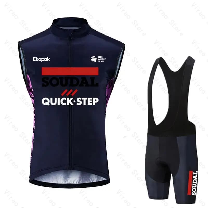 Summer Men's Cycling Jersey Vest Set Short Sleeve and Bib Shorts Pro Race Bicycle MTB Ropa Maillot Ciclismo Soudal Quick-Step