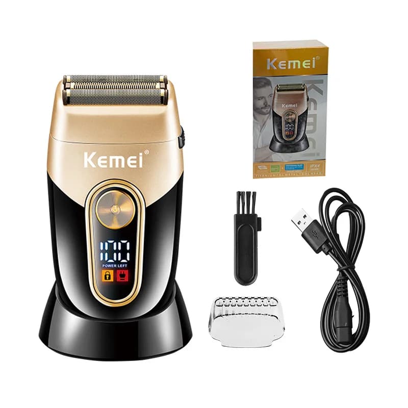 Kemei KM-3209 Men's Razor With Charging Base Electric Shaver Wet or Dry Shaving Rechargeable Razor Double Network Powerful
