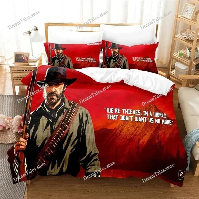 Set di Biancheria da Letto Red Dead Redemption per Ragazzi e Ragazze, Copripiumino e Federe per Letto Singolo e Matrimoniale, Tessili per la Casa per Bambini e Adulti