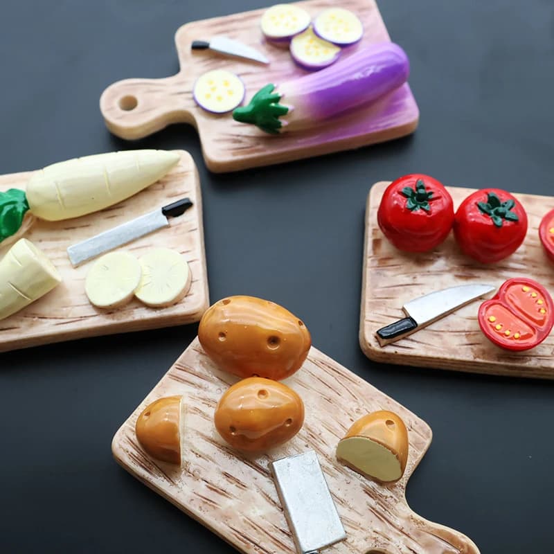 DIY 4Pcs Fridge Magnet Vegetable Cutting Board Potato Tomato Resin Car Vent Decor Storage Box Accessories Refrigerator Magnets