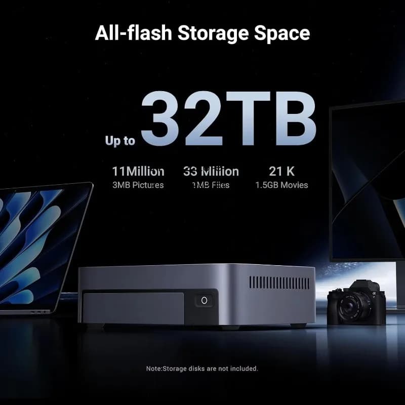 NASync DXP480T Plus NAS All-Flash a 4 Bay con CPU Intel i5 1235u 10 Core, 8GB RAM DDR5, SSD da 128GB - Storage di Rete