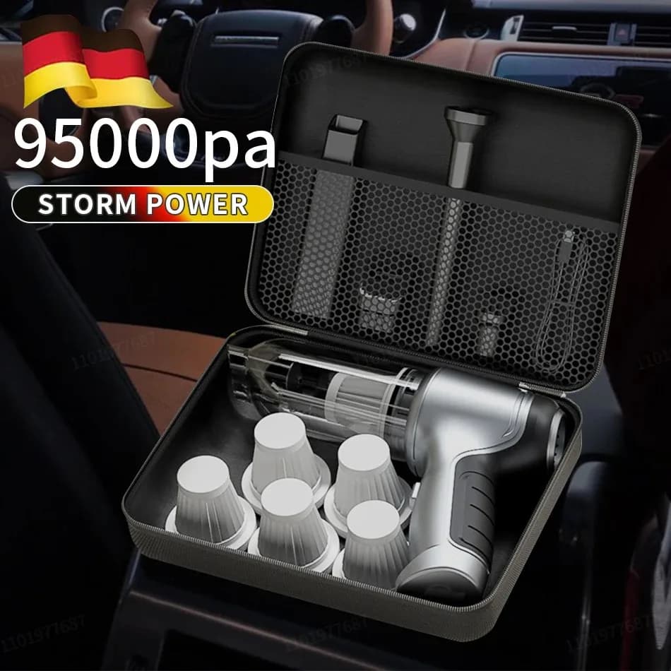 Aspirapolvere portatile senza fili 95000Pa Aspirapolvere per auto Mini tenuto in mano per la pulizia della tastiera del desktop domestico dell'auto Pulitore senza fili