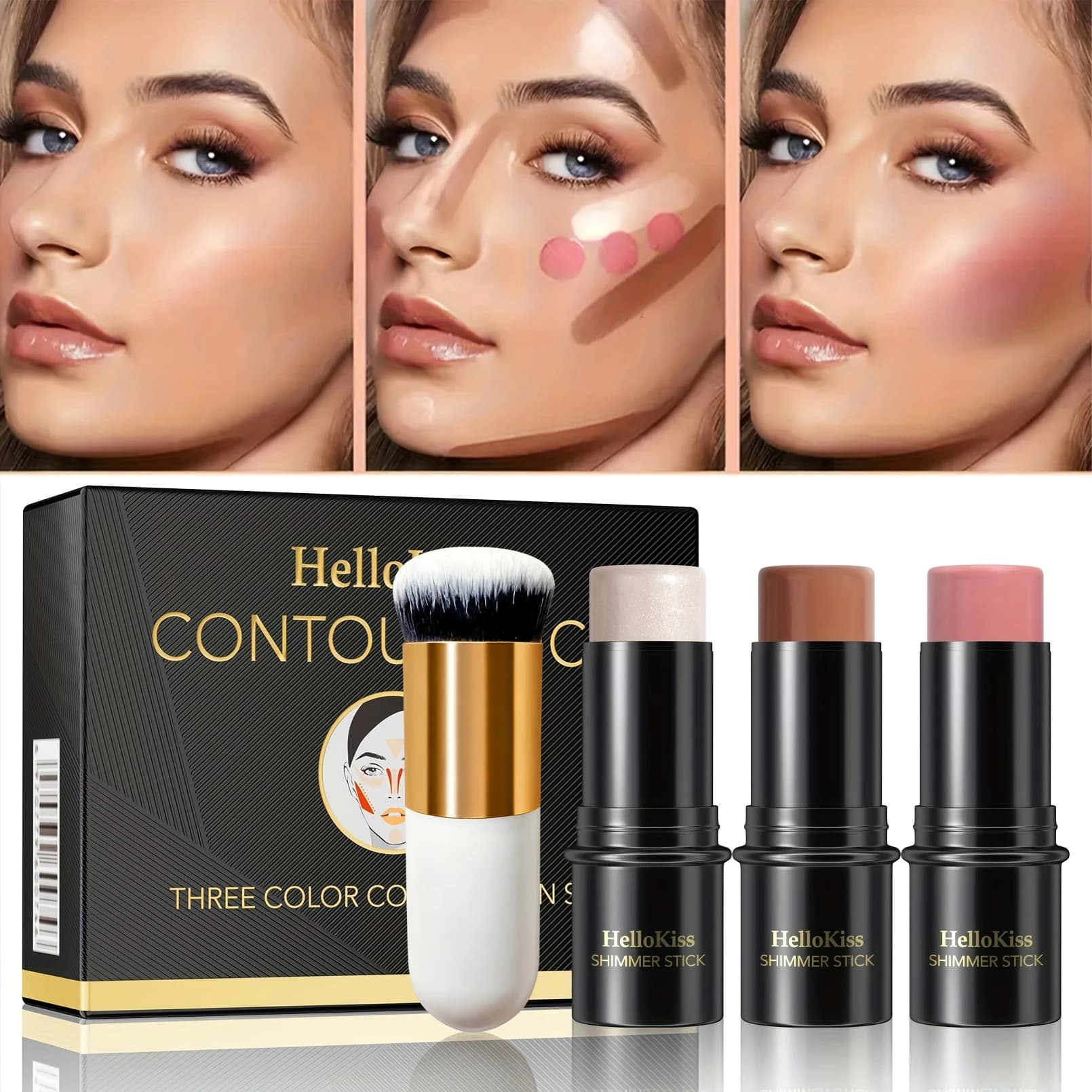 Set di 4 bastoncini per contorni, evidenziatori, fard e abbronzanti con pennello per evidenziare, di lunga durata, perfetti per regali di Halloween e laurea
