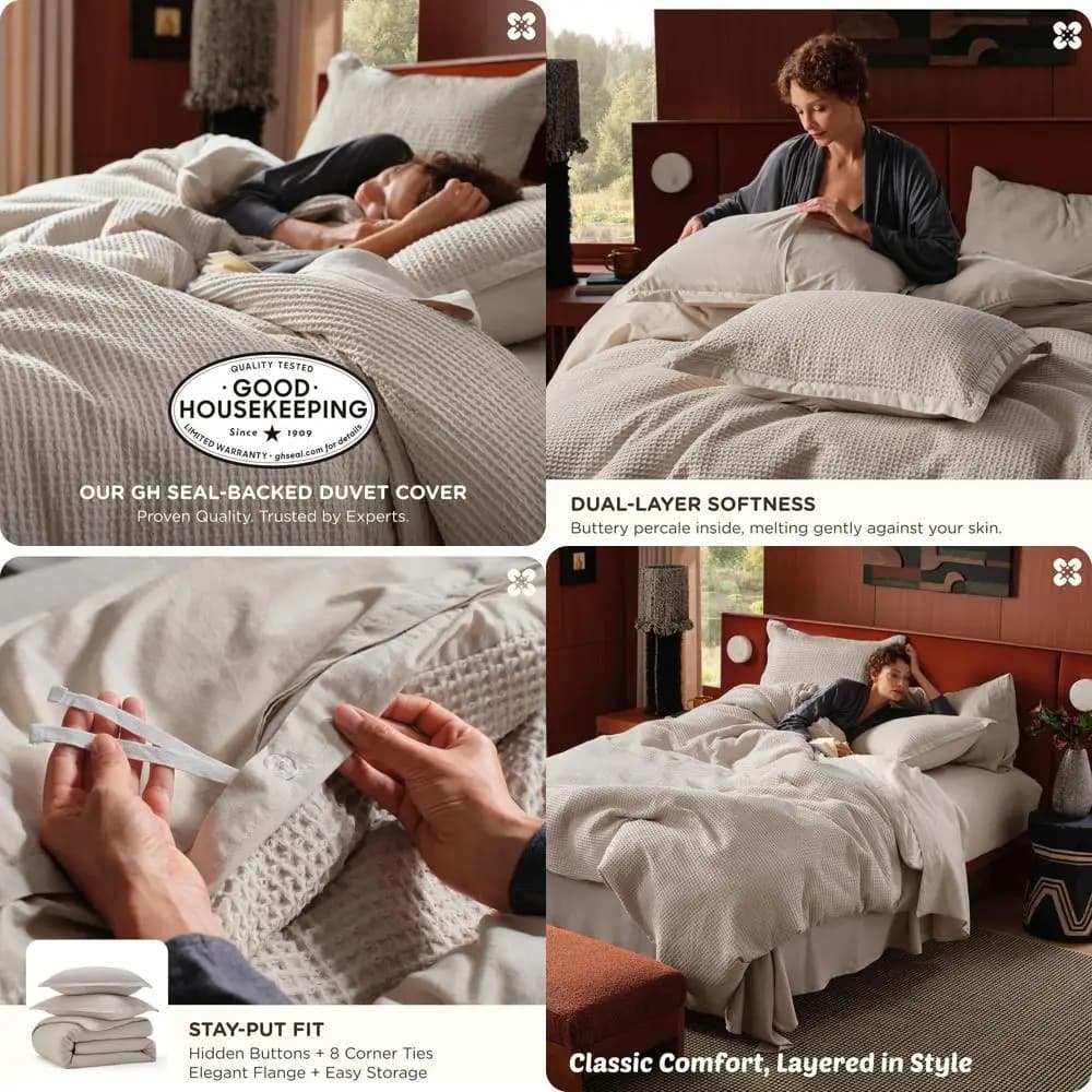 Set Copripiumino Oversize 100% Cotone a Trama Wale - Biancheria da Letto Traspirante per Letto Queen Size, 3 Pezzi, 98x98