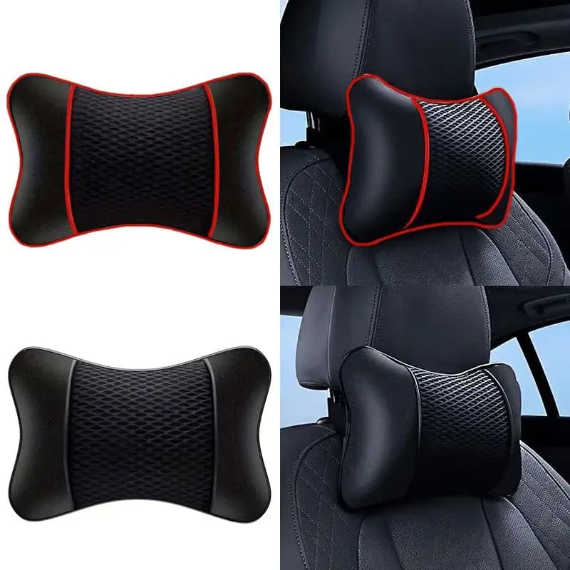 Set di 2 cuscini per il collo dell'auto lavorati a maglia in pelle PU – Cuscini poggiatesta universali per supporto del sedile e comfort di viaggio