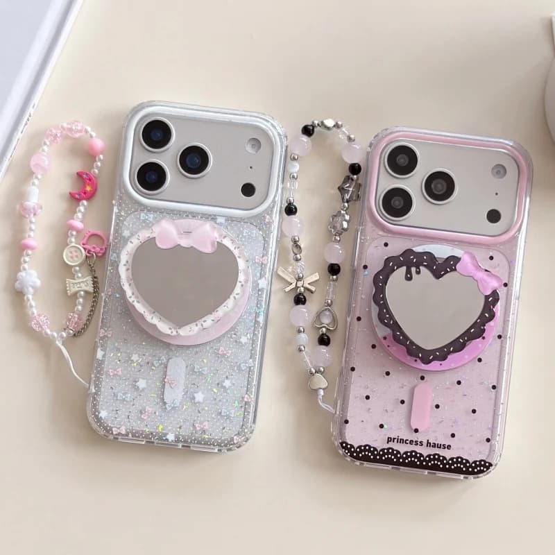 Custodia magnetica per telefono con fiocco a pois con paillettes coreane per iPhone 17 Pro 14 16 15 Pro Max Cover con supporto Magsafe Custodie carine 16Promax