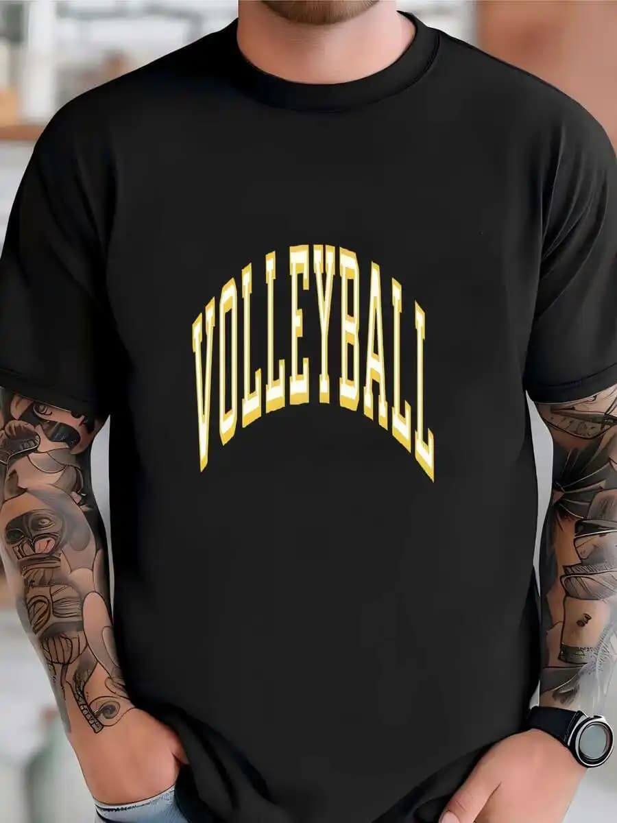 T-Shirt da Pallavolo Maschile Stile Varsity Collegiale, Top Sportivo Casual