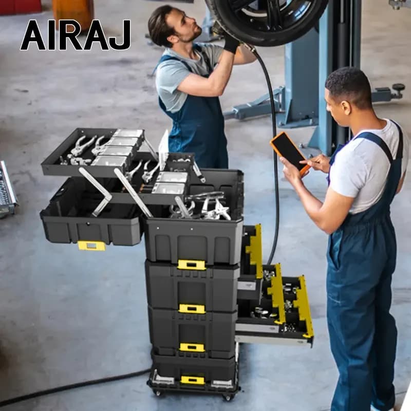 Scatola porta attrezzi per carichi pesanti, venduta separatamente, impilabile, cassetti, chiusure, con serratura, maniglie ergonomiche, officine, siti di garage