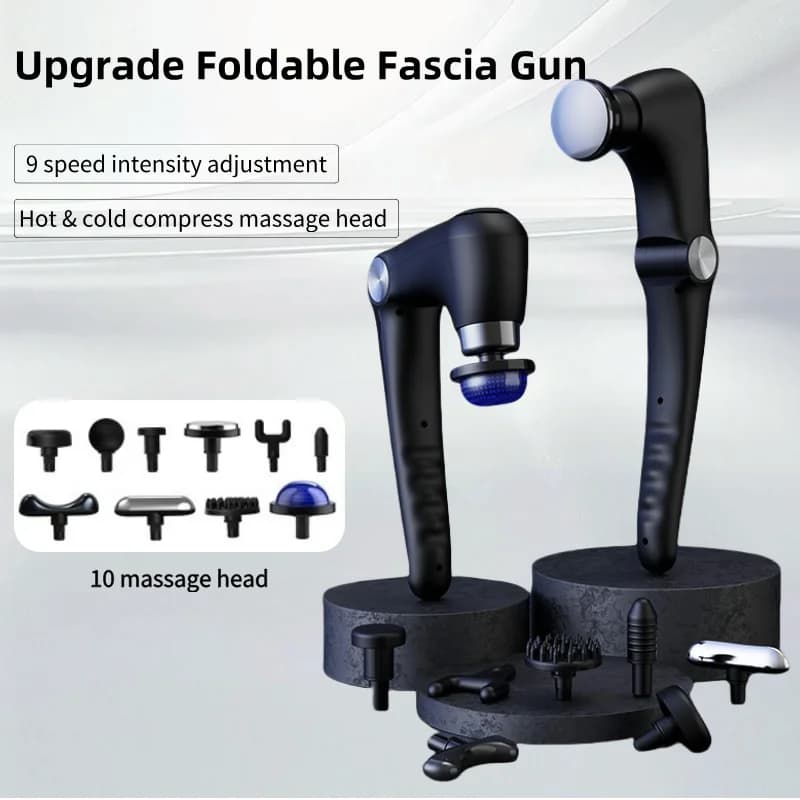 Foldable Massage Gun Deep Tissue with Heat & Cold Head Adjustable Angles Portable Percussion Back Massager for Muscle Neck Body