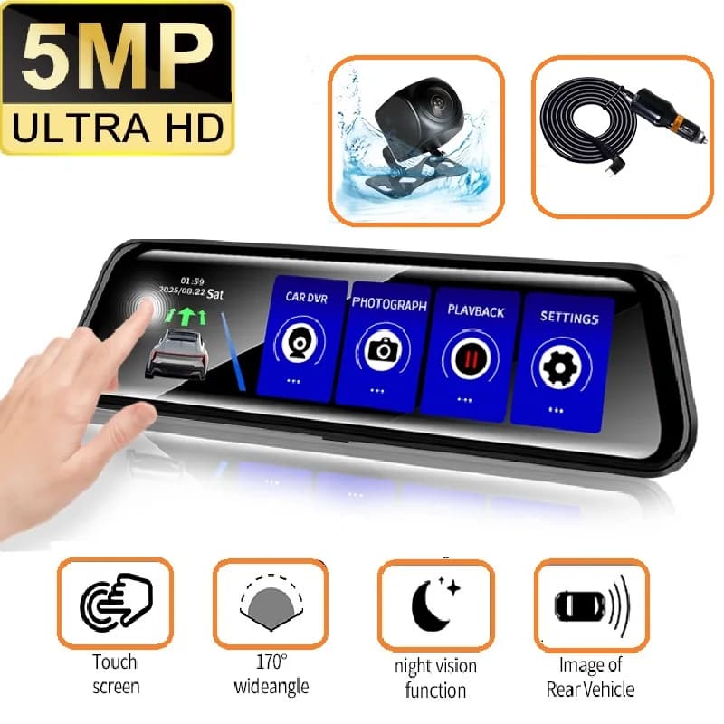 5 MP Mirror Camera Touch Screen Video Recorder for Car Dashcam DVR Rearview Mirror Black Box Double lens DVR Rear Camera