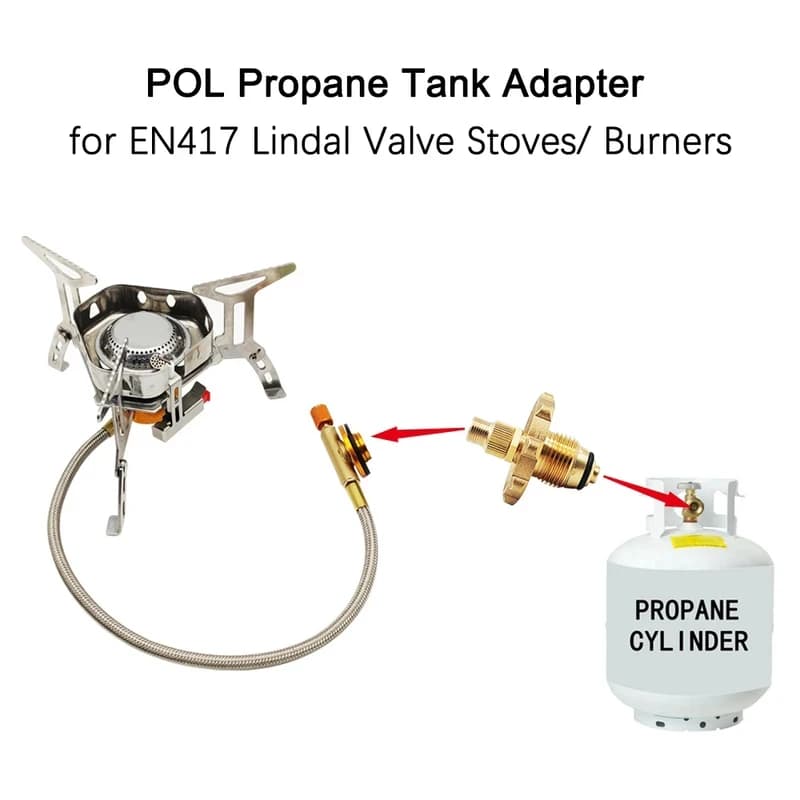 POL Propane Cylinder Adapter EN417 Lindal Valve Converter, Connect 20lb & 1lb Tanks to Backpacking Camping Gas Stove Burners