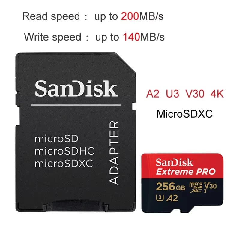 Scheda SanDisk TF per telefoni e tablet, A2 U3 V30, scheda Micro SD 100MB/s/200MB/s, 32GB-512GB