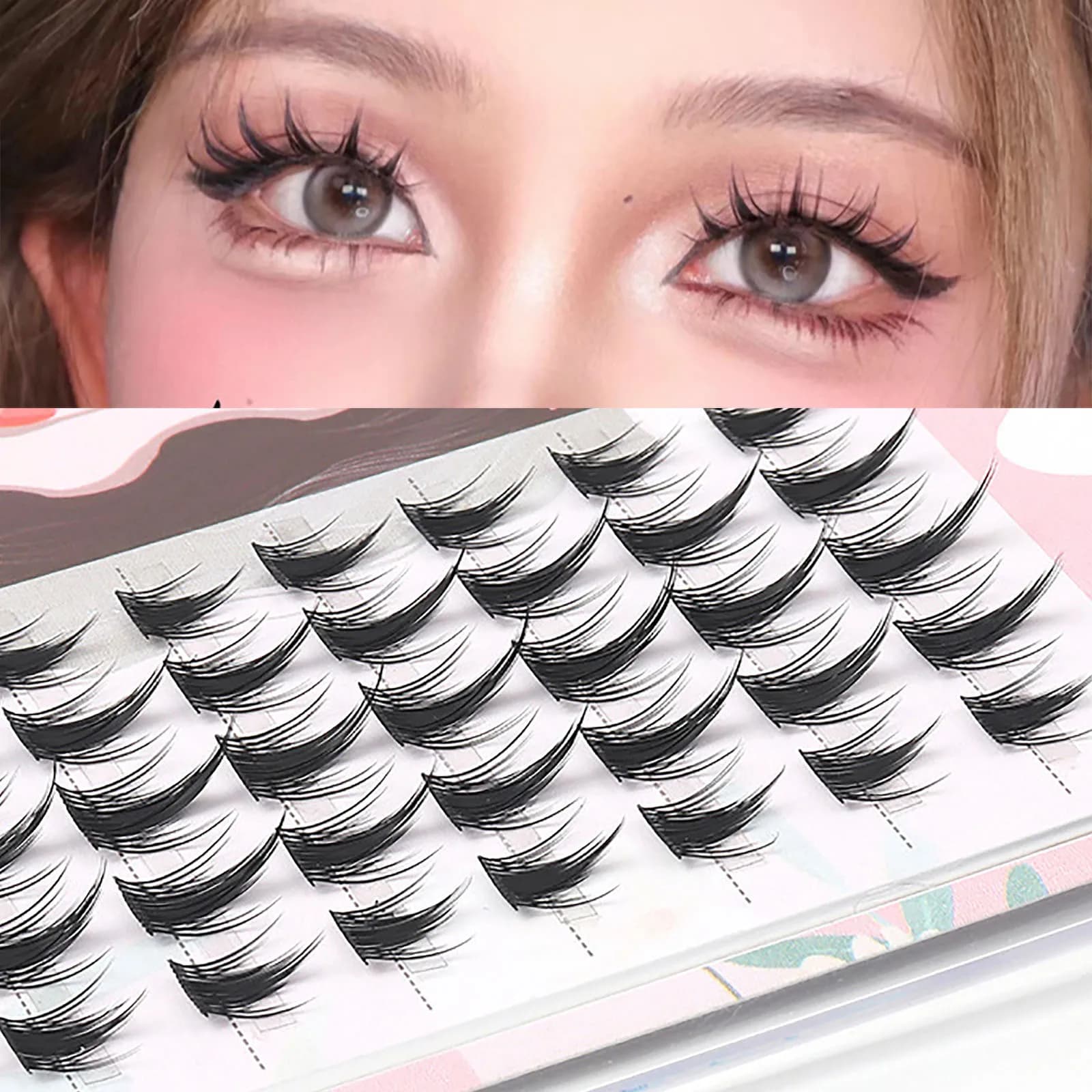 40 bunches of fake elf eyelashes impeccaceous, natural trilogy, single cluster, fine stem, self-adhesive segmented