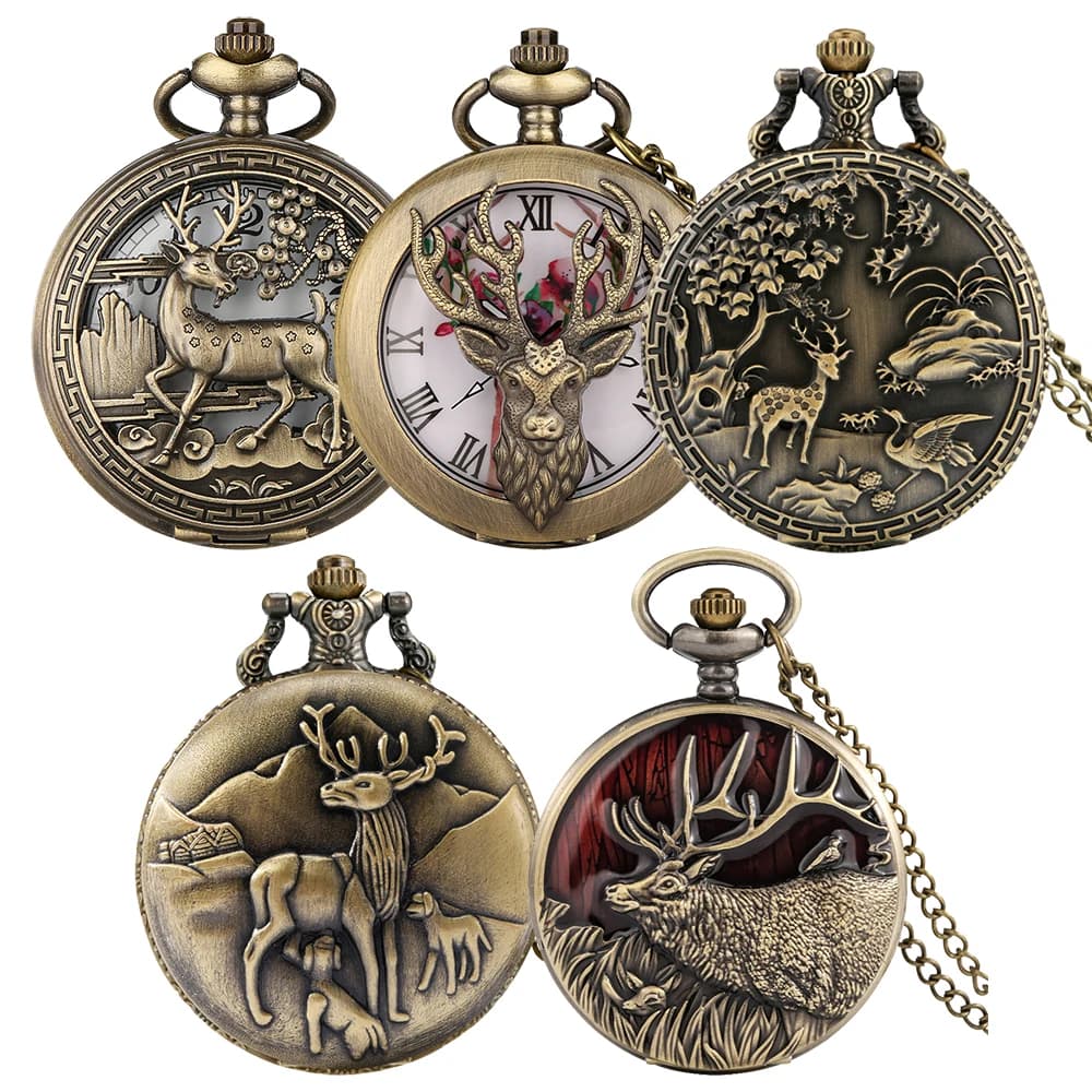 Quartz pocket watch with vintage bronze walnut decoration, man, woman, necklace, pendant, pocket watch, retro gift, dial with Arabic numerals