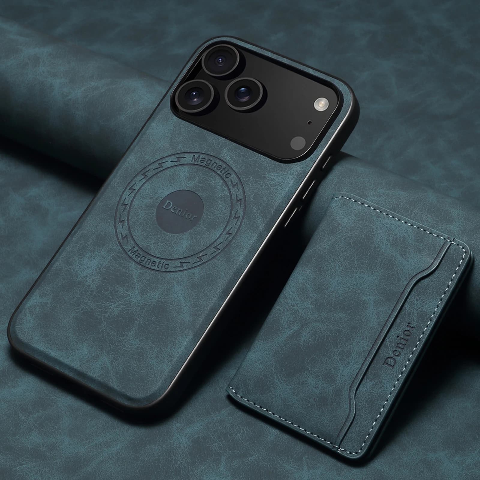 Leather phone case with magnetic wireless charging, card holder and 2-in-1 wallet support for iPhone 17 Pro Max 16 Plus 15 Pro 14 13 12