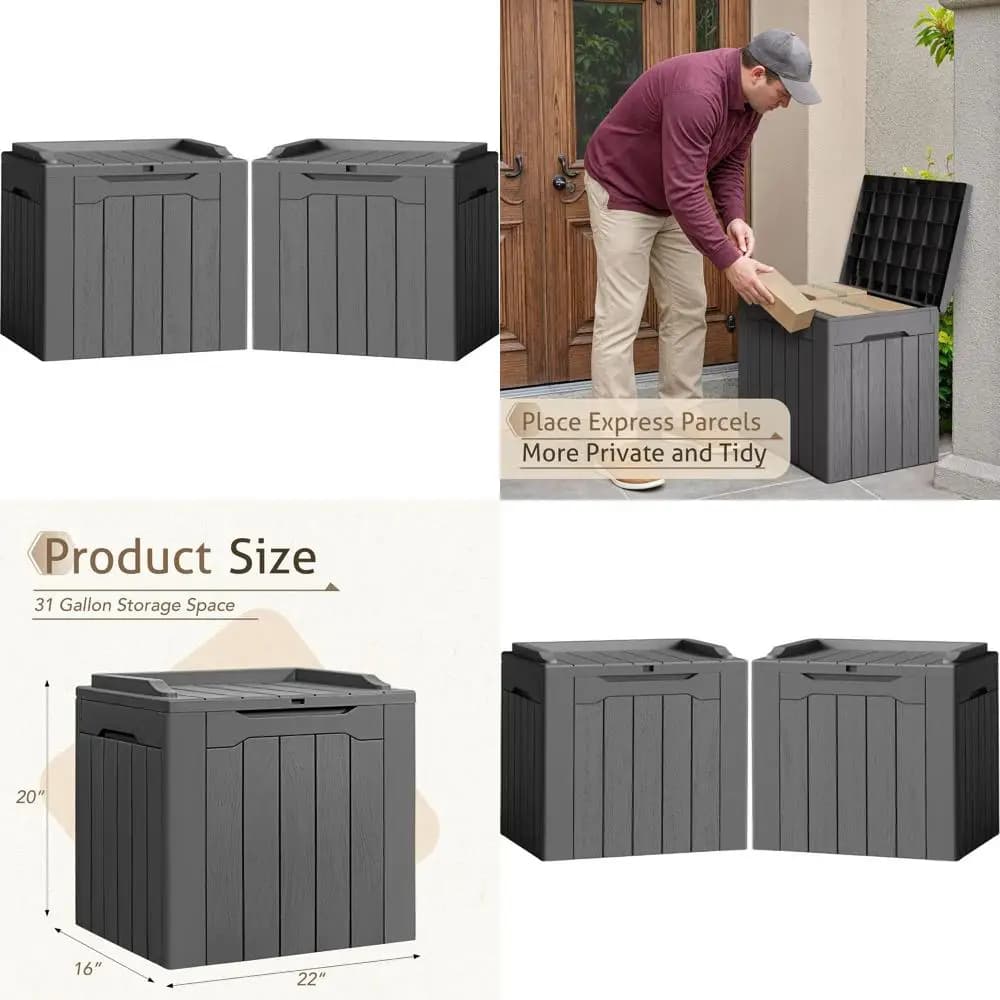 Set of 2 Exterior Containers from 31 Gallons, Waterproof Storage Box in Resin with Cover, for Interior and Exterior, Patio Bearing Container (Grigio)