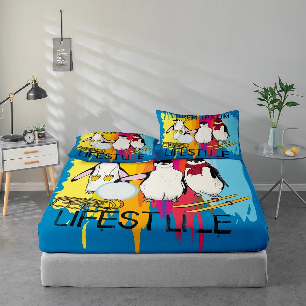 Set di lenzuola con stampa pinguino, proteggi materasso e federa combinati, set di lenzuola stampate ad alta definizione include 1 lenzuolo con angoli + 1 o 2 federe (1 federa per 60*100 cm e 1 o 2 federe per 72*132 cm, il resto delle misure con 2 federe), adatto per camere da letto e camere degli ospiti, biancheria da letto in poliestere ultra morbido, lavabile in lavatrice, utilizzabile in tutte le stagioni