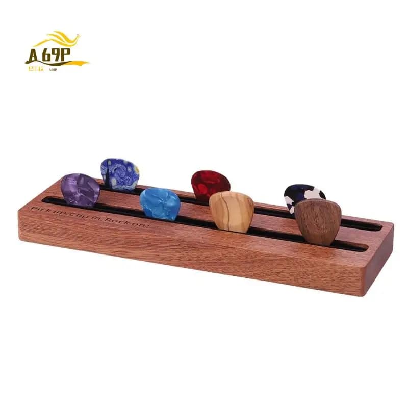 A69P-Dual Row Guitar Pick Holder Box - Wooden Plectrum Storage Case For Acoustic And Electric Guitar Accessories