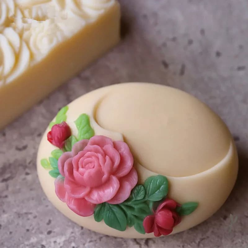 2023 Oval Shape Pink Flower Flavour Silicone Print Beautiful Floral Flower Flavour Making Candle Crafted in Resin Cake Mousee Stamps