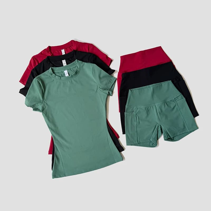 Women's sports suits, short sleeved tops for running, training, gym shorts, suits, breathable sports clothing