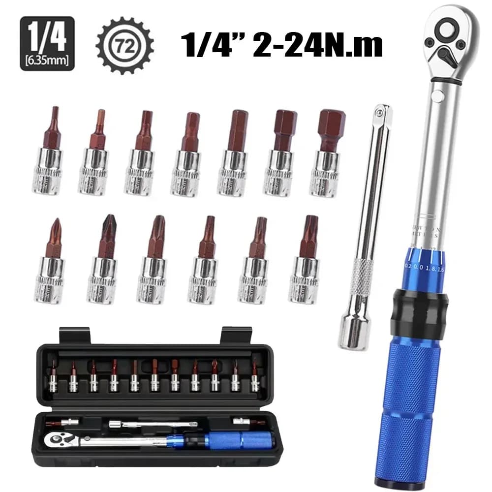 Pintudy Set di chiavi dinamometriche per bicicletta 1/4 "2-24Nm Dual Direction Bike Chiave a brugola Presa di tipo preimpostato Kit di strumenti di riparazione Pro