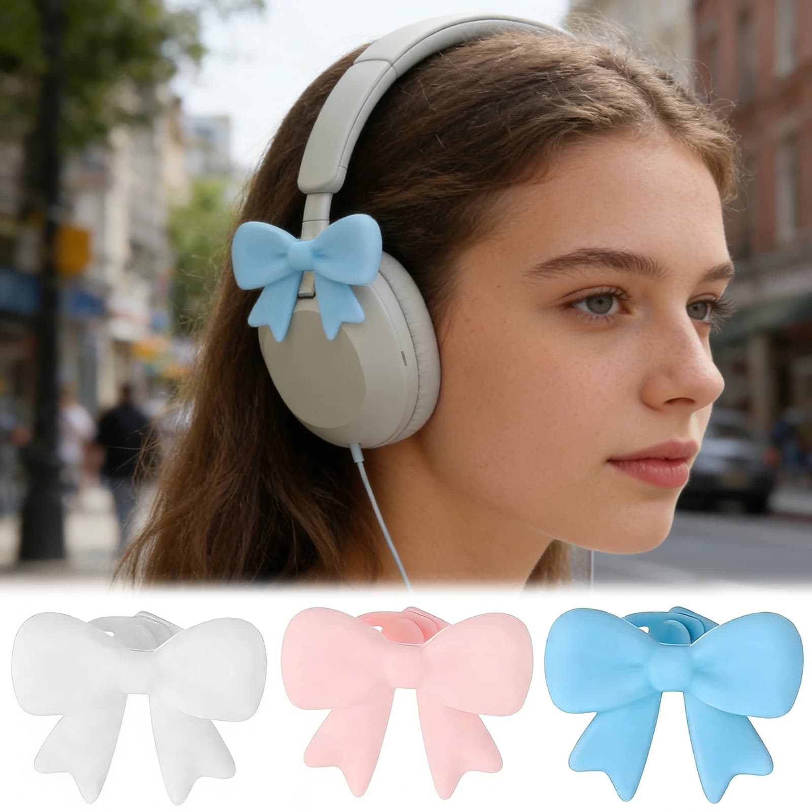 Attacco per fiocchi per cuffie in silicone Simpatici fiocchi in seta rosa aggiungono una graziosa decorazione per auricolari in stile personalizzato per la moda quotidiana
