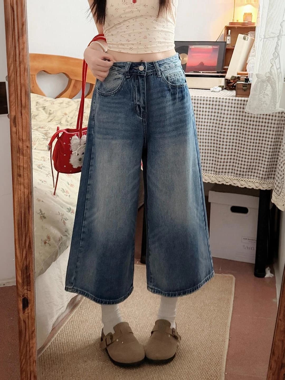 Retro Wide Leg Denim Jeans Women's Loose Fit Straight Leg Pants Summer plus Size Pear Body Shape Slimming High Waist Trousers