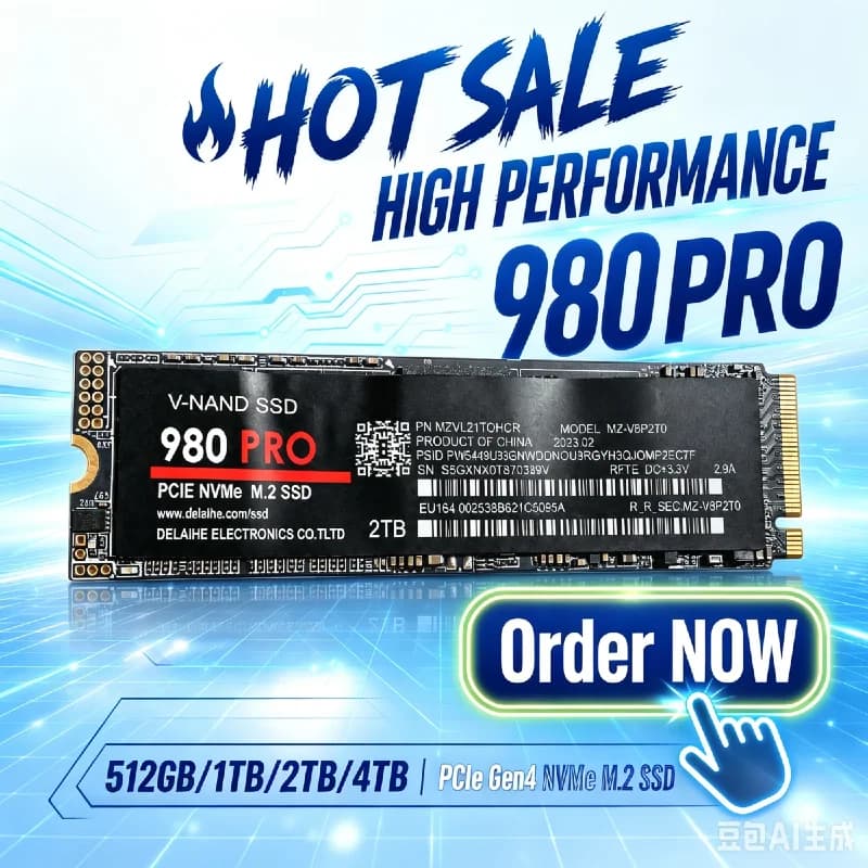 New 980Pro M.2 NGFF PCIe 4.0 NVMe Solid State Drive Max 7450MB/s High‑Speed Internal SSD for Laptop Desktop Daily & Gaming Use