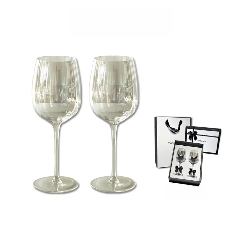 Set Regalo di Bicchieri da Vino in Cristallo con Perle e Argento, Fatti a Mano, Design Elegante e Lussuoso