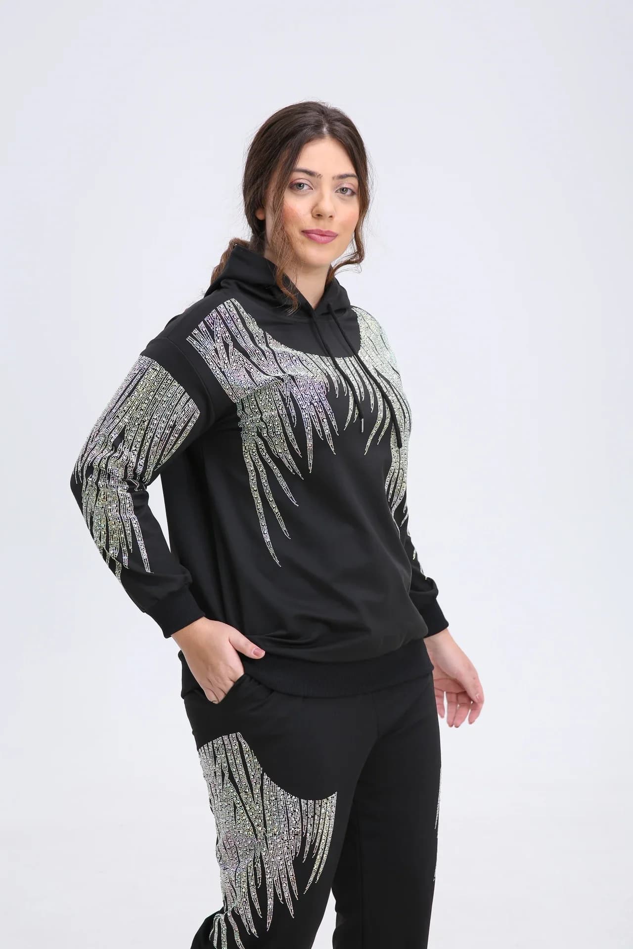 US Plus Size felpe con cappuccio di marca da donna autunno inverno felpe con cappuccio manica lunga Vibrant Sparking strass Pullover capispalla
