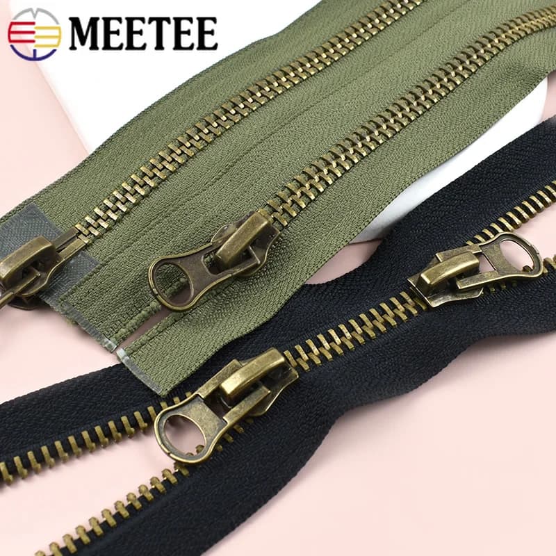 1/2Pcs Meetee 8# 12-120cm Metal Zipper Open/Close-End Double Sliders Sewing Coat Down Jacket Replace Zips Repair Kit Accessories