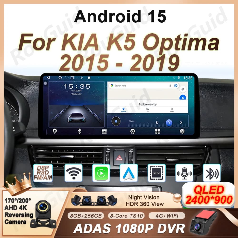Autoradio Android 15 da 12.3'' con Carplay per KIA K5 Optima 2015-2019, Stereo Auto con Schermo, Lettore Multimediale, BT, GPS