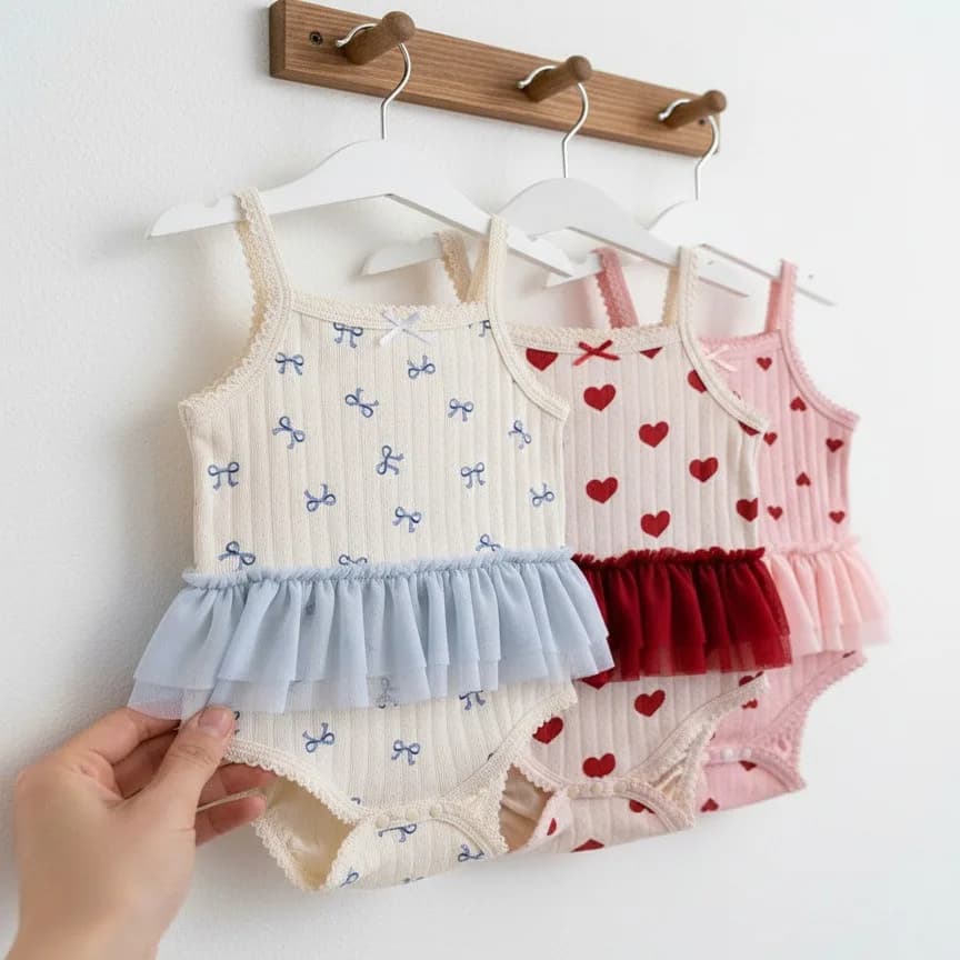 Ircomll Body Estivo per Neonata, Grazioso Body in Tulle e Pizzo, Morbido Completo in Cotone, Regalo per Bambine