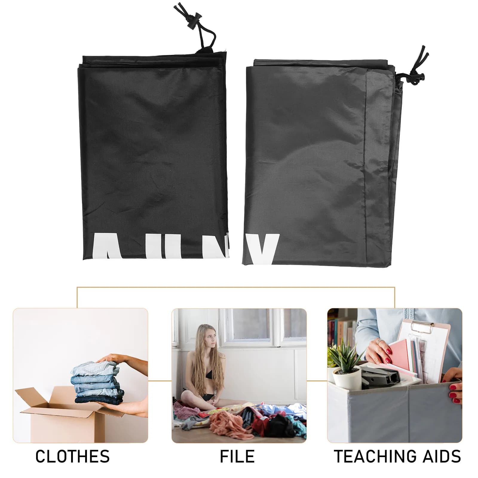 2 Sacchi Portabiancheria in Oxford Grigio/Nero con Coulisse, Lavabili, Resistenti, per Vesti Sporchi, Organizer di Viaggio, Cesto Portabiancheria per Casa